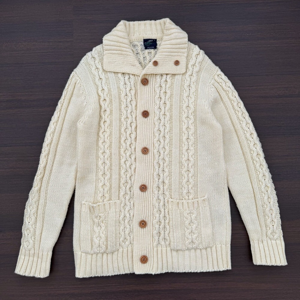 Vintage Puritan Ivory Fisherman Cable Knit Cardigan Sweater Womens Large Acrylic